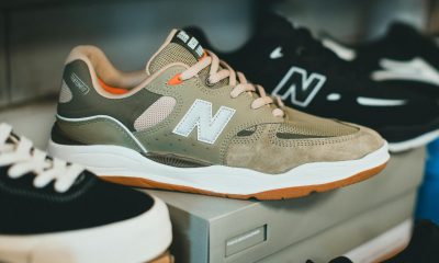 New Balance sneakers sizing guide with various models and colorways